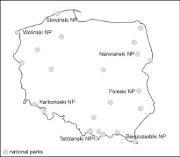  Studied areas against the Polish National Parks system 